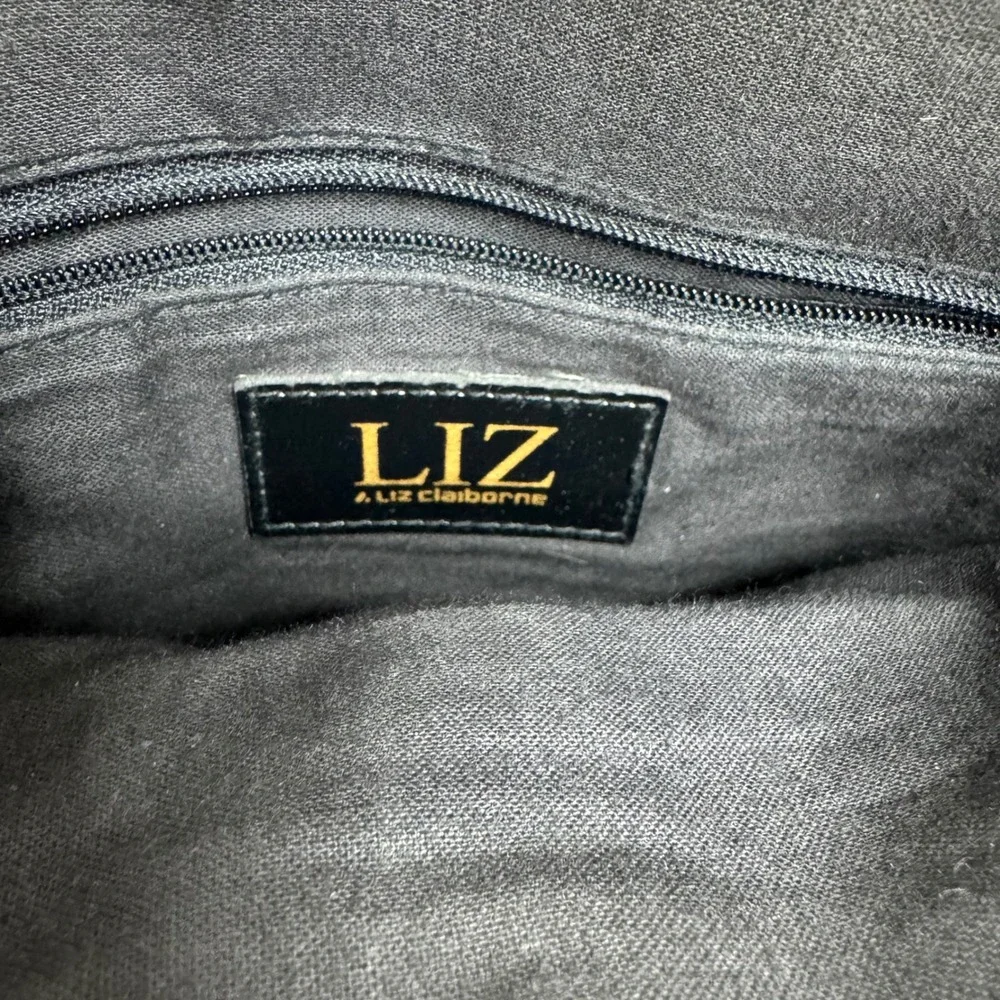 Liz Claiborne Black Brown Pebble Grain Satchel Crossbody Bag Brass Hardware
